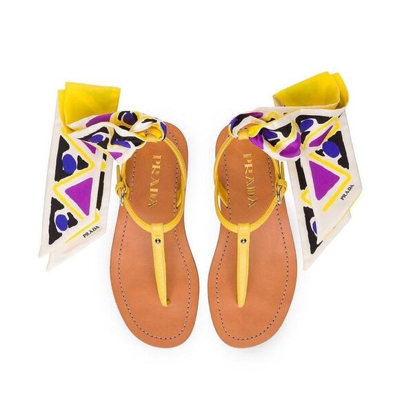 Prada Yellow Saffiano Leather/ Scarf Tie Sandals sz. 37.5 EU - Picture 3 of 9